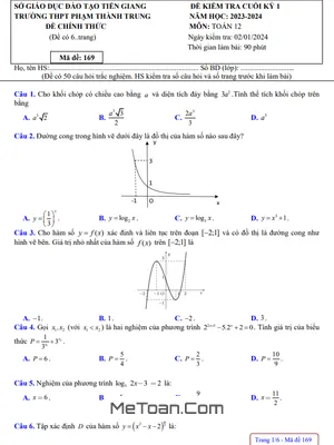 Đề Thi Cuối Kỳ 1 Toán 12 Năm 2023 - 2024 Trường THPT Phạm Thành Trung - Tiền Giang