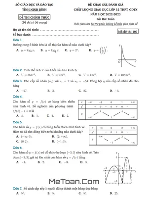 Đề khảo sát chất lượng Toán 12 năm 2022 – 2023 sở GD&ĐT Ninh Bình