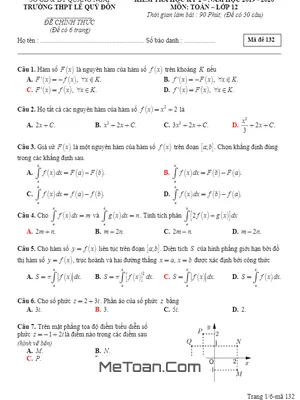Đề thi HK2 Toán 12 năm 2019 - 2020 trường THPT Lê Quý Đôn - Quảng Ngãi
