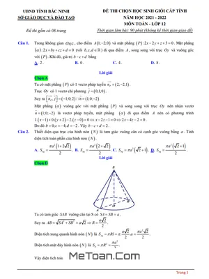 Đề thi học sinh giỏi tỉnh Toán 12 năm 2021 - 2022 sở GD&ĐT Bắc Ninh
