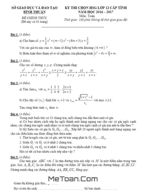 Đề thi chọn HSG Toán 12 cấp tỉnh năm học 2016 - 2017 sở GD&ĐT Bình Thuận