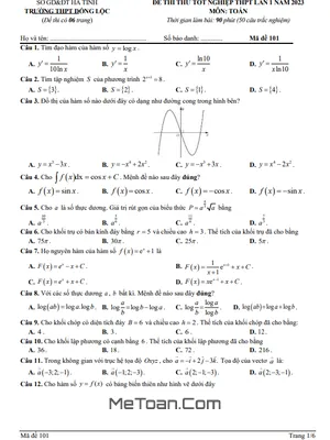 Đề thi thử Toán TN THPT 2023 lần 1 trường THPT Đồng Lộc - Hà Tĩnh