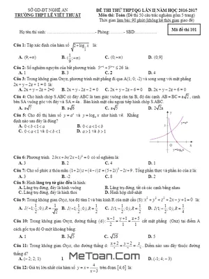Đề Thi Thử THPT Quốc Gia 2017 Môn Toán Trường THPT Lê Viết Thuật - Nghệ An