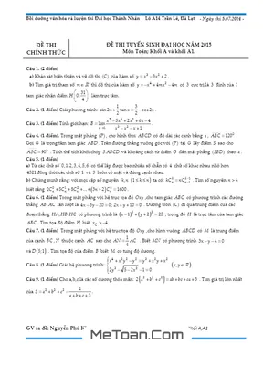 Đề thi thử THPT Quốc gia 2015 môn Toán - Trung tâm luyện thi Thành Nhân Đà Lạt