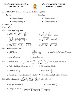 Ôn Tập Cuối Kỳ 1 Toán 9 Năm 2023 - 2024 Trường THCS Thành Công - Hà Nội