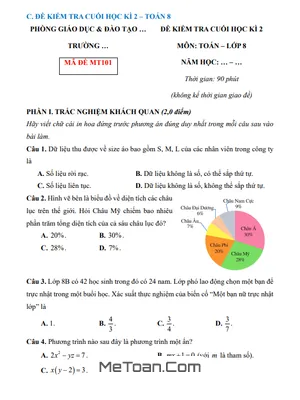 Trọn Bộ 10 Đề Kiểm Tra Cuối Kì 2 Toán 8 Cánh Diều Có Đáp Án