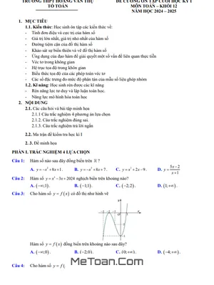Đề Cương Ôn Tập Cuối Kỳ 1 Toán 12 Năm 2024 - 2025 Trường THPT Hoàng Văn Thụ - Hà Nội