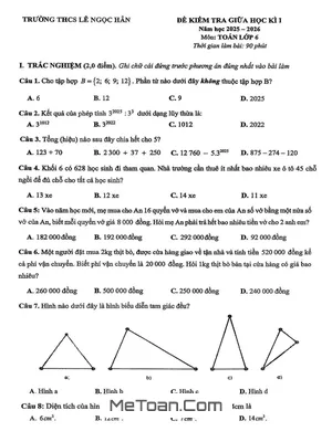 Đề thi Giữa Học Kì 1 Toán 6 năm 2025-2026 - Trường THCS Lê Ngọc Hân, Hà Nội