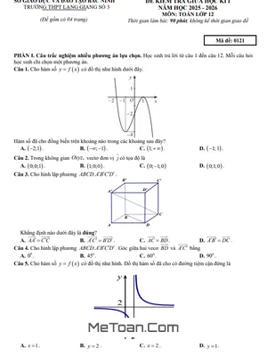 Đề Thi Giữa Kì 1 Toán 12 Năm 2025 - 2026 Trường THPT Lạng Giang 3 - Bắc Ninh (Có Đáp Án)