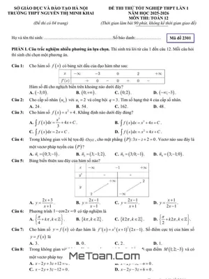 Đề Thi Thử Tốt Nghiệp THPT 2026 Lần 1 Môn Toán Trường THPT Nguyễn Thị Minh Khai – Hà Nội