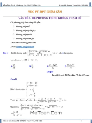 Bí kíp chinh phục bài tập vận dụng cao phương trình và hệ phương trình chứa căn