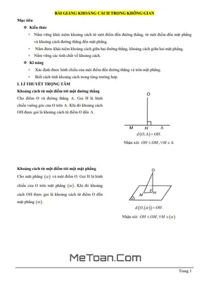 Bài Giảng Khoảng Cách Trong Không Gian Lớp 11