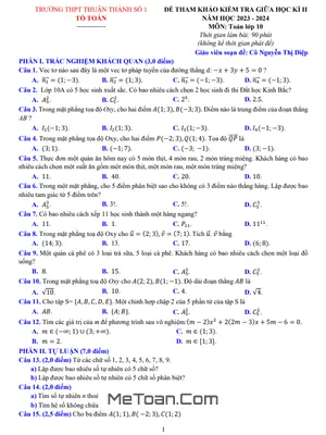 Bộ Đề Tham Khảo Giữa Kì 2 Toán 10 Năm 2023 - 2024 Trường Thuận Thành 1 - Bắc Ninh
