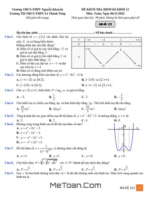 Đề kiểm tra Toán 12 năm 2022 - 2023 trường Nguyễn Khuyến & Lê Thánh Tông - TP HCM