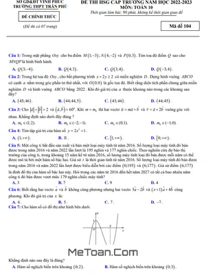 Đề thi HSG Toán 10 năm 2022 - 2023 trường THPT Trần Phú - Vĩnh Phúc