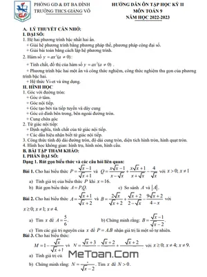 Đề Cương Ôn Tập Học Kỳ 2 Môn Toán Lớp 9 Năm 2022 - 2023 Trường THCS Giảng Võ - Hà Nội