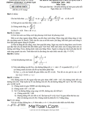 Đề khảo sát Toán 9 năm 2021 - 2022 phòng GD&ĐT Nam Từ Liêm - Hà Nội