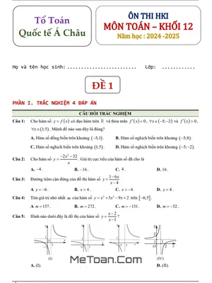 Đề Ôn Thi HK1 Toán 12 Năm 2024 - 2025 Trường Quốc Tế Á Châu - TP.HCM