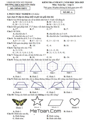 Đề thi học kì 1 Toán lớp 6 năm 2024 - 2025 trường THCS Nguyễn Trãi - Quảng Nam