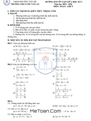 Đề Cương Ôn Tập Giữa Học Kỳ 1 Môn Toán 9 Năm Học 2025-2026 Trường THCS Chu Văn An, Hà Nội