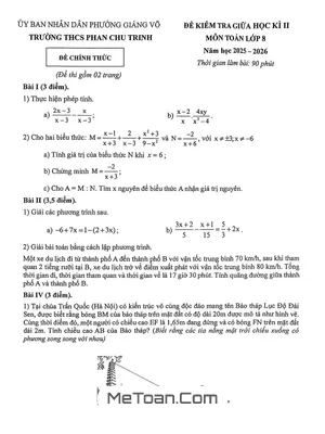 Đề Thi Giữa Học Kỳ 2 Toán 8 THCS Phan Chu Trinh (Hà Nội) – Năm Học 2025-2026