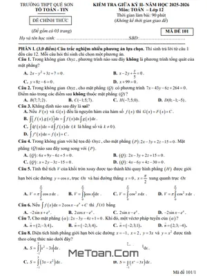 Đề Giữa Kỳ 2 Toán 12 Năm 2025-2026 Trường THPT Quế Sơn - Đà Nẵng Chuẩn Cấu Trúc