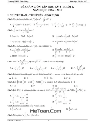 Đề cương ôn tập học kỳ 2 môn Toán 12 - Phan Đình Lộc