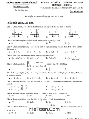 Đề giữa kì 2 Toán 10 năm 2022 – 2023 trường THPT Trương Vĩnh Ký – Bến Tre