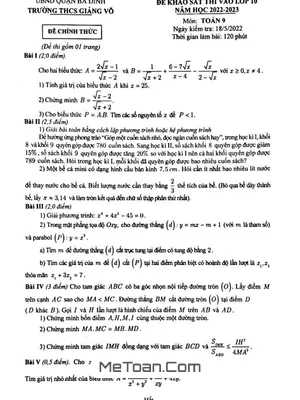 Đề thi thử vào lớp 10 môn Toán năm 2022 - 2023 trường THCS Giảng Võ - Hà Nội