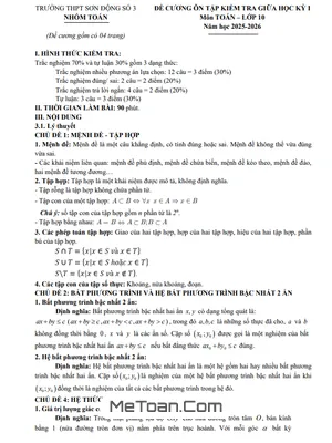 Đề Cương Ôn Tập Giữa Học Kỳ 1 Toán 10 (2025 – 2026) – THPT Sơn Động 3, Bắc Ninh