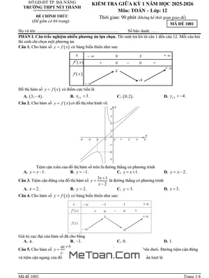 Đề thi giữa học kỳ 1 Toán 12 năm 2025 – 2026 trường THPT Núi Thành – Đà Nẵng