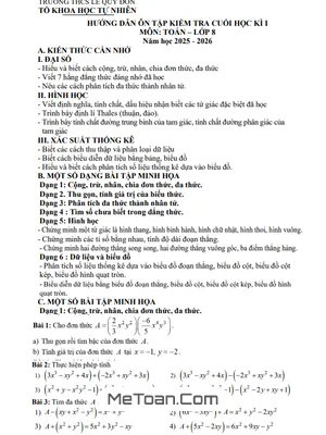 Ôn tập cuối học kì 1 Toán 8 năm học 2025 – 2026 tại Trường THCS Lê Quý Đôn – Phú Thọ