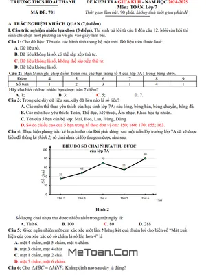 Đề giữa học kì 2 Toán 7 năm 2024 – 2025 trường THCS Hoài Thanh – Bình Định