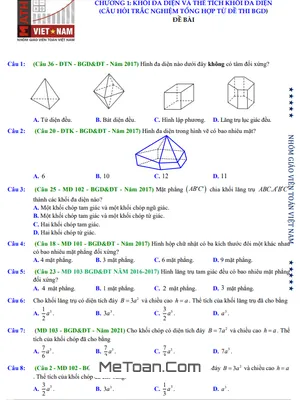 Bài Toán Khối Đa Diện Và Thể Tích Trong Đề Thi THPT Môn Toán Của Bộ GD&ĐT (2017 - 2021)