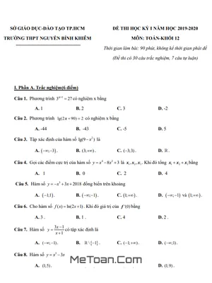 Đề thi HK1 Toán 12 năm 2019 - 2020 trường Nguyễn Bỉnh Khiêm - TP.HCM