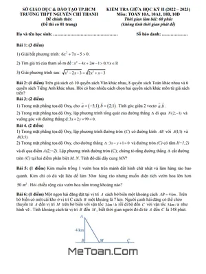 Đề Thi Giữa Kỳ 2 Toán 10 Năm 2022 - 2023 Trường THPT Nguyễn Chí Thanh - TP HCM