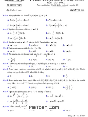 Đề khảo sát kiến thức Toán THPT lần 2 năm 2018 – 2019 sở GD&ĐT Vĩnh Phúc