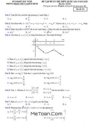 Đề Tập Huấn Thi THPT Quốc Gia 2018 Môn Toán Sở GD&ĐT Bắc Ninh