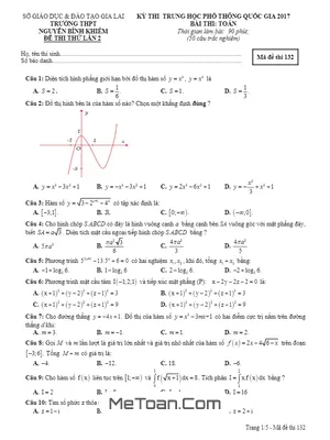 Đề thi thử THPT Quốc gia môn Toán trường THPT Nguyễn Bỉnh Khiêm – Gia Lai lần 2 năm 2017