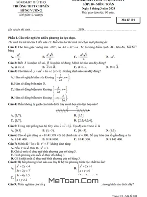 Đề khảo sát lần 2 Toán 10 năm 2023 – 2024 trường THPT chuyên Hùng Vương – Phú Thọ