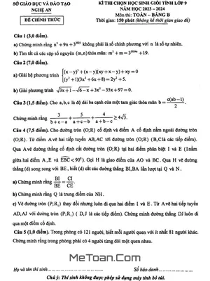 Đề thi chọn học sinh giỏi tỉnh môn Toán 9 năm 2023 - 2024 Sở GD&ĐT Nghệ An