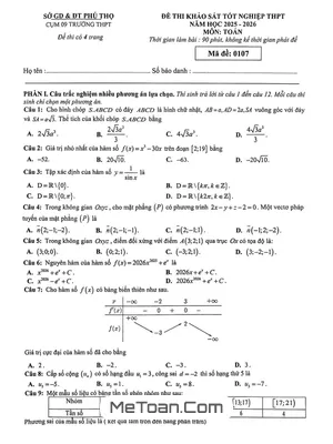 Đề Khảo Sát Tốt Nghiệp THPT 2026 Môn Toán – Cụm 09 Trường THPT Phú Thọ