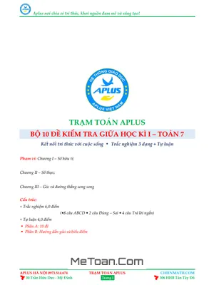 Tổng Hợp 10 Đề Kiểm Tra Giữa Học Kỳ 1 Toán 7 Kết Nối Tri Thức – Cấu Trúc Mới