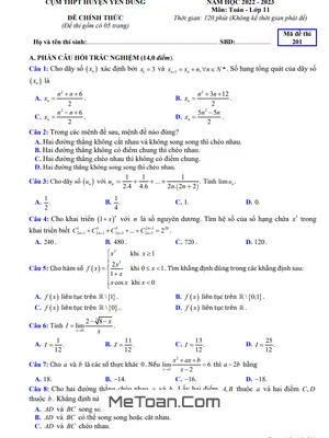 Đề thi HSG Toán 11 năm 2022 – 2023 cụm THPT huyện Yên Dũng – Bắc Giang