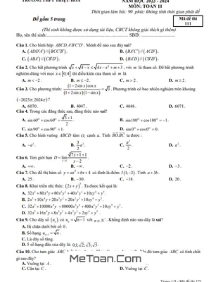 Đề khảo sát chất lượng Toán 11 lần 1 năm 2023 - 2024 trường THPT Thiệu Hóa - Thanh Hóa