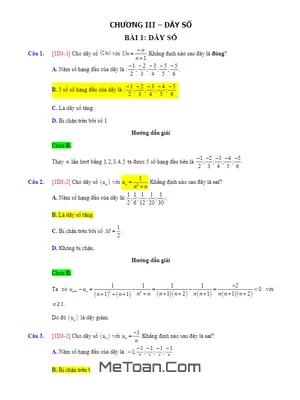 Tuyển Chọn Bài Tập Dãy Số, Cấp Số Cộng và Cấp Số Nhân Lớp 11 Có Lời Giải