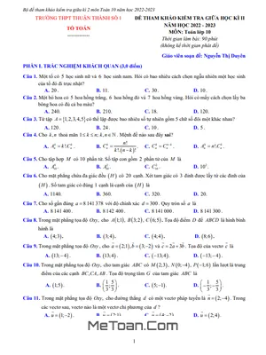 Đề Tham Khảo Giữa Kì 2 Toán 10 Năm 2022 - 2023 THPT Thuận Thành 1 - Bắc Ninh