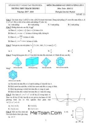 Đề kiểm tra KSCL Toán 12 lần 2 năm 2017 - 2018 trường Thạch Thành 1 - Thanh Hóa