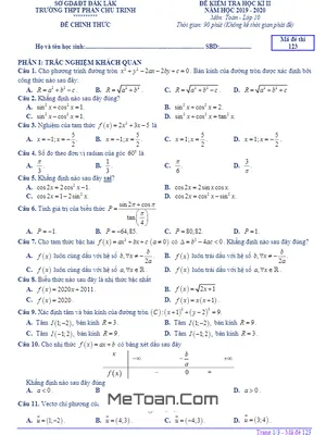 Đề thi học kì 2 Toán 10 năm 2019 - 2020 trường THPT Phan Chu Trinh - Đắk Lắk