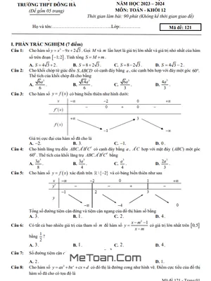Đề Thi Giữa Học Kì 1 Toán 12 Năm 2023 - 2024 Trường THPT Đông Hà - Quảng Trị